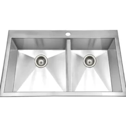 Houzer 33" Stainless Steel Topmount Zero Radius Double Bowl Kitchen Sink, 18 Gauge, BCD-3322