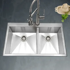 Houzer 33" Stainless Steel Topmount Zero Radius Double Bowl Kitchen Sink, 18 Gauge, BCD-3322