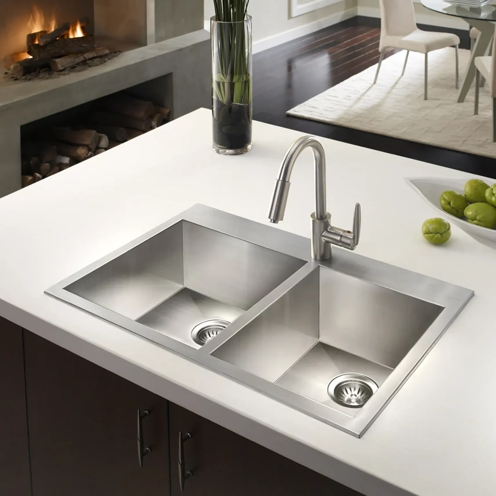 Houzer 33" Stainless Steel Topmount Zero Radius Double Bowl Kitchen Sink, 18 Gauge, BCD-3322