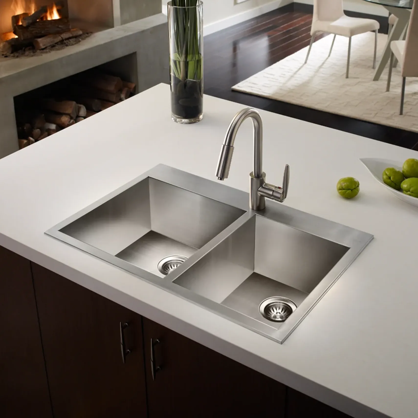Houzer 33" Stainless Steel Topmount Zero Radius Double Bowl Kitchen Sink, 18 Gauge, BCD-3322