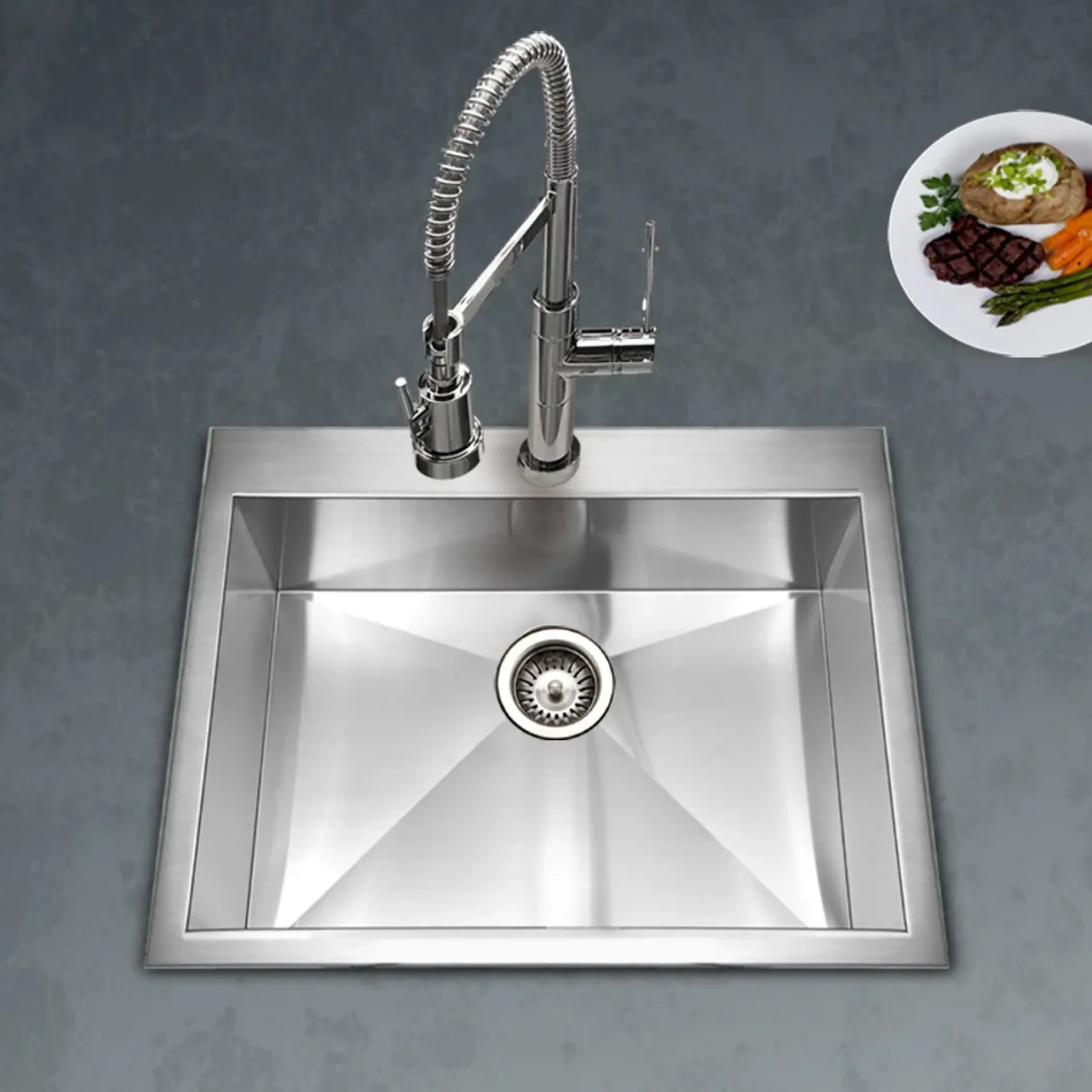 Houzer 25" Stainless Steel Topmount Zero Radius Single Bowl Kitchen Sink, 18 Gauge, BCS-2522