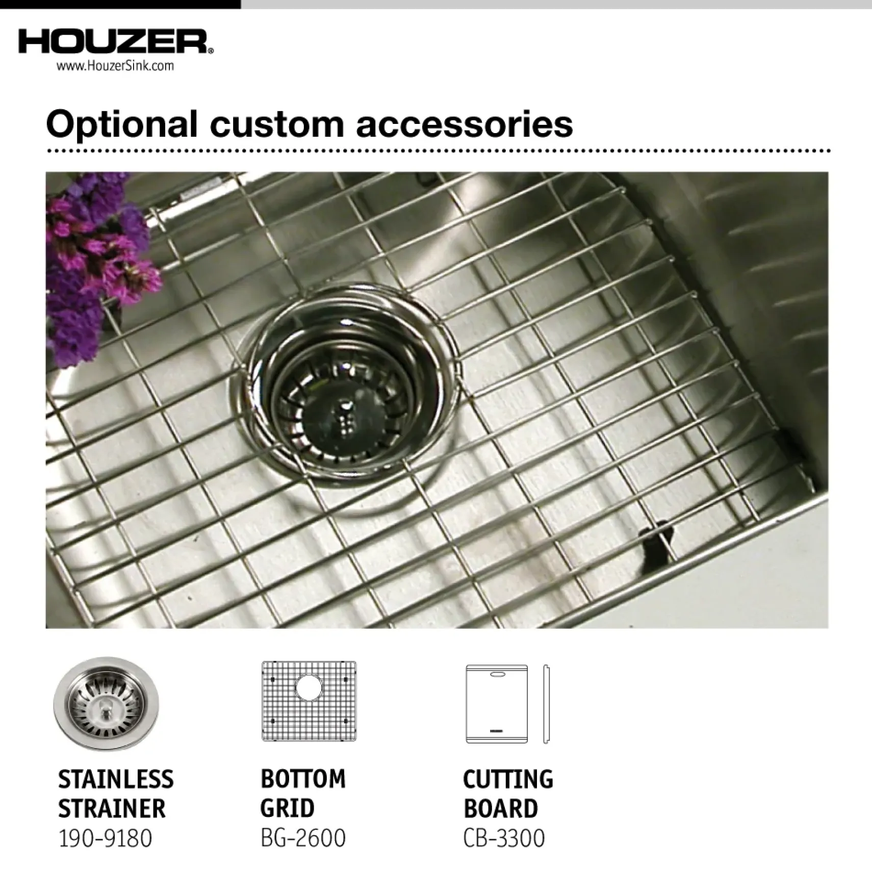 Houzer 25" Stainless Steel Topmount Zero Radius Single Bowl Kitchen Sink, 18 Gauge, BCS-2522