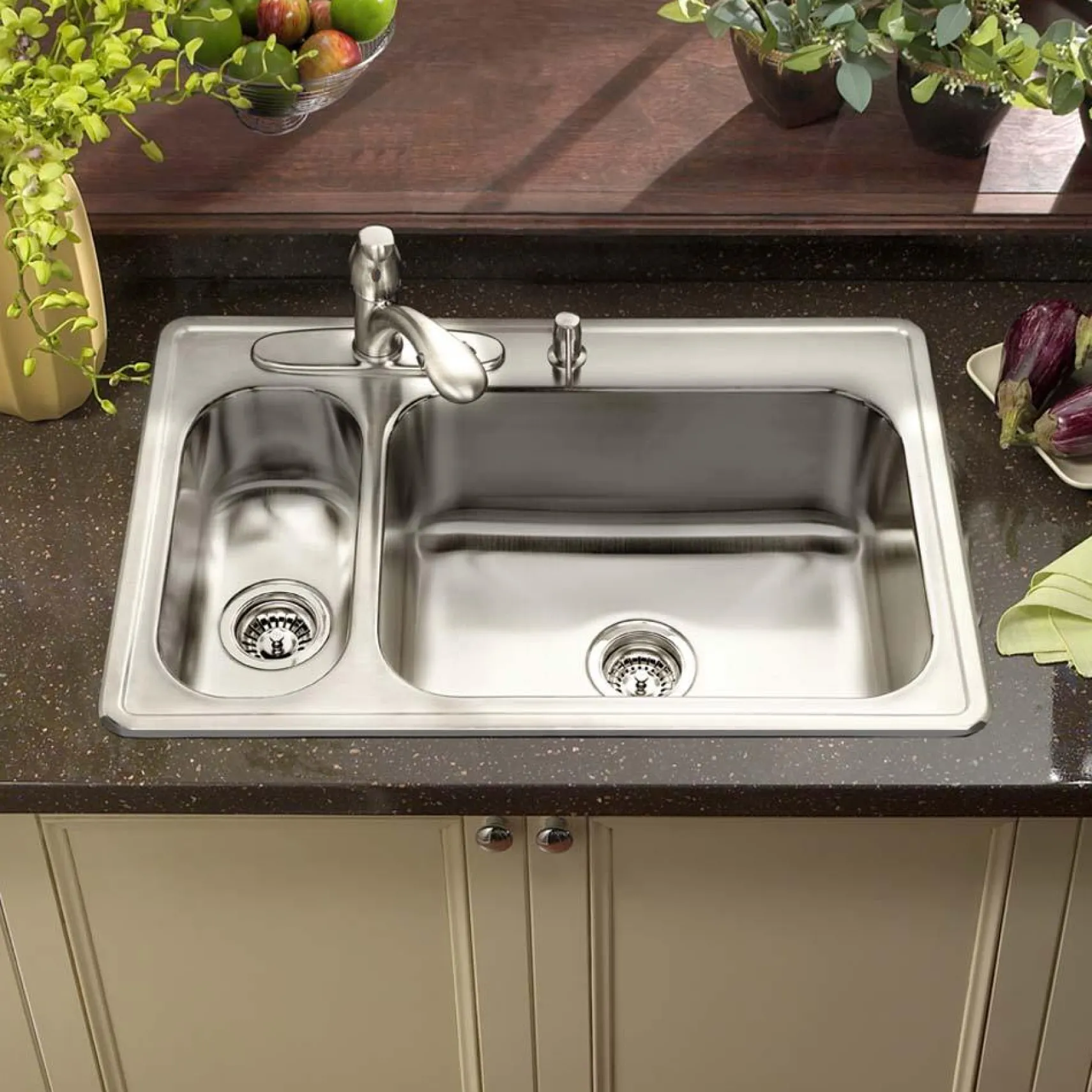 Houzer 33" Stainless Steel Topmount 80/20 Double Bowl Kitchen Sink, 20 Gauge, LHD-3322-1