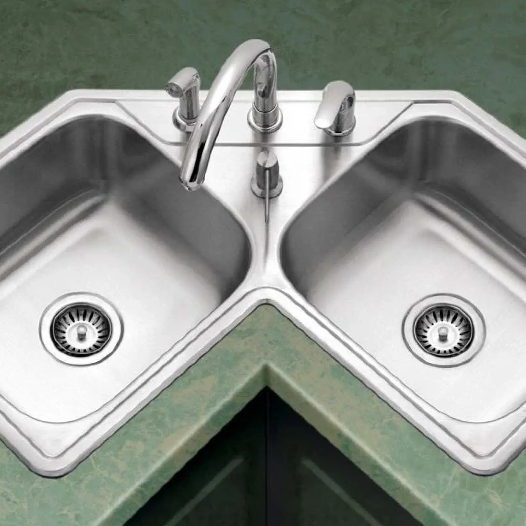 Houzer 32" Stainless Steel Topmount Legend Corner Bowl Kitchen Sink, 20 Gauge, LCR-3221-1