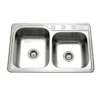 Houzer 33" Stainless Steel Topmount 60/40 Double Bowl Kitchen Sink, 20 Gauge, ISL-3322BS3-1