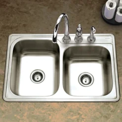Houzer 33" Stainless Steel Topmount 60/40 Double Bowl Kitchen Sink, 20 Gauge, ISL-3322BS3-1