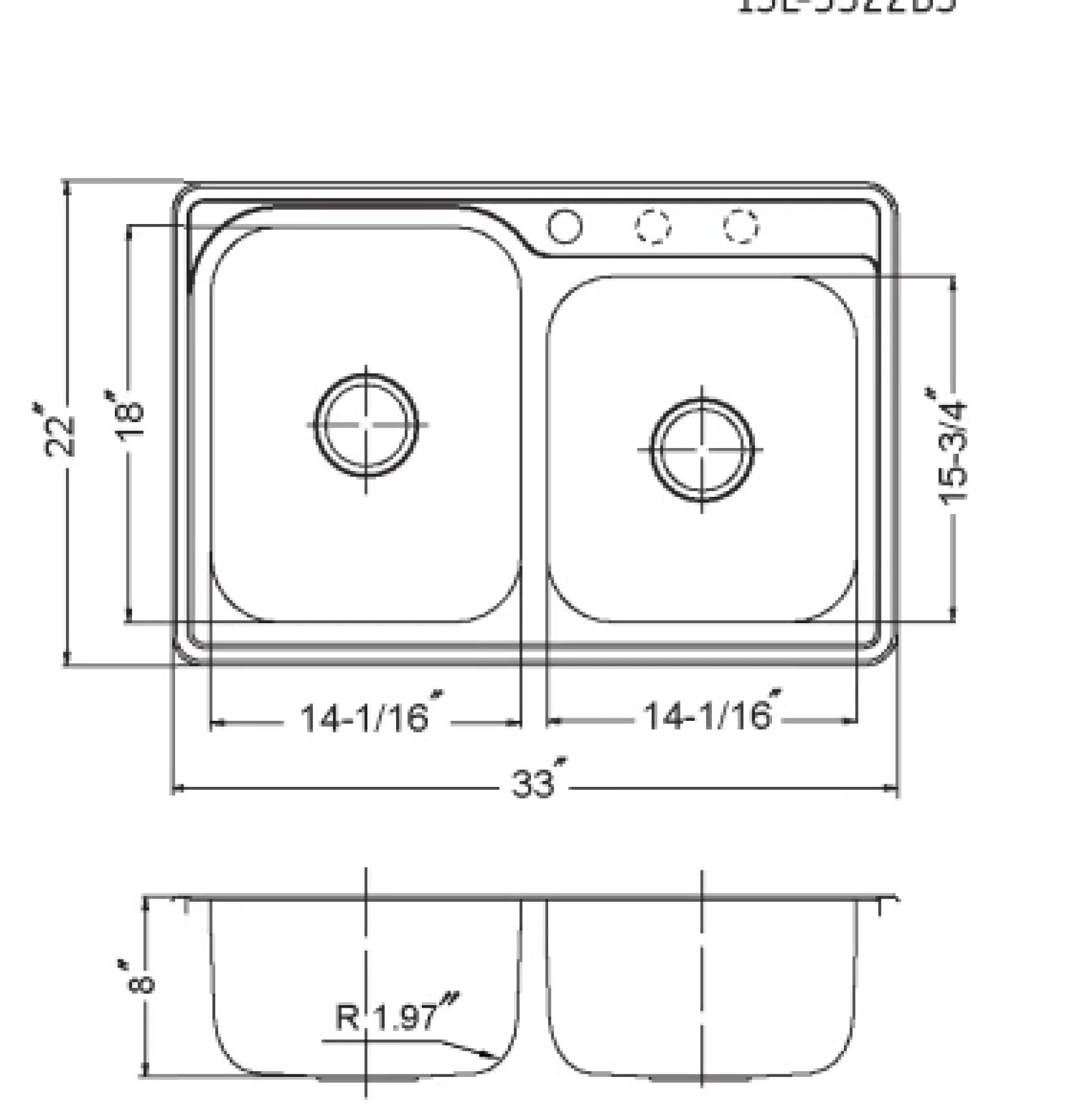 Houzer 33" Stainless Steel Topmount 60/40 Double Bowl Kitchen Sink, 20 Gauge, ISL-3322BS3-1