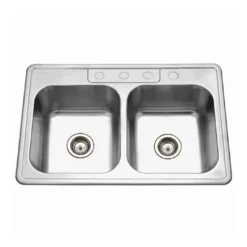 Houzer 33" Stainless Steel Topmount Double Bowl Kitchen Sink, 18 Gauge, 3322-9BS4-1