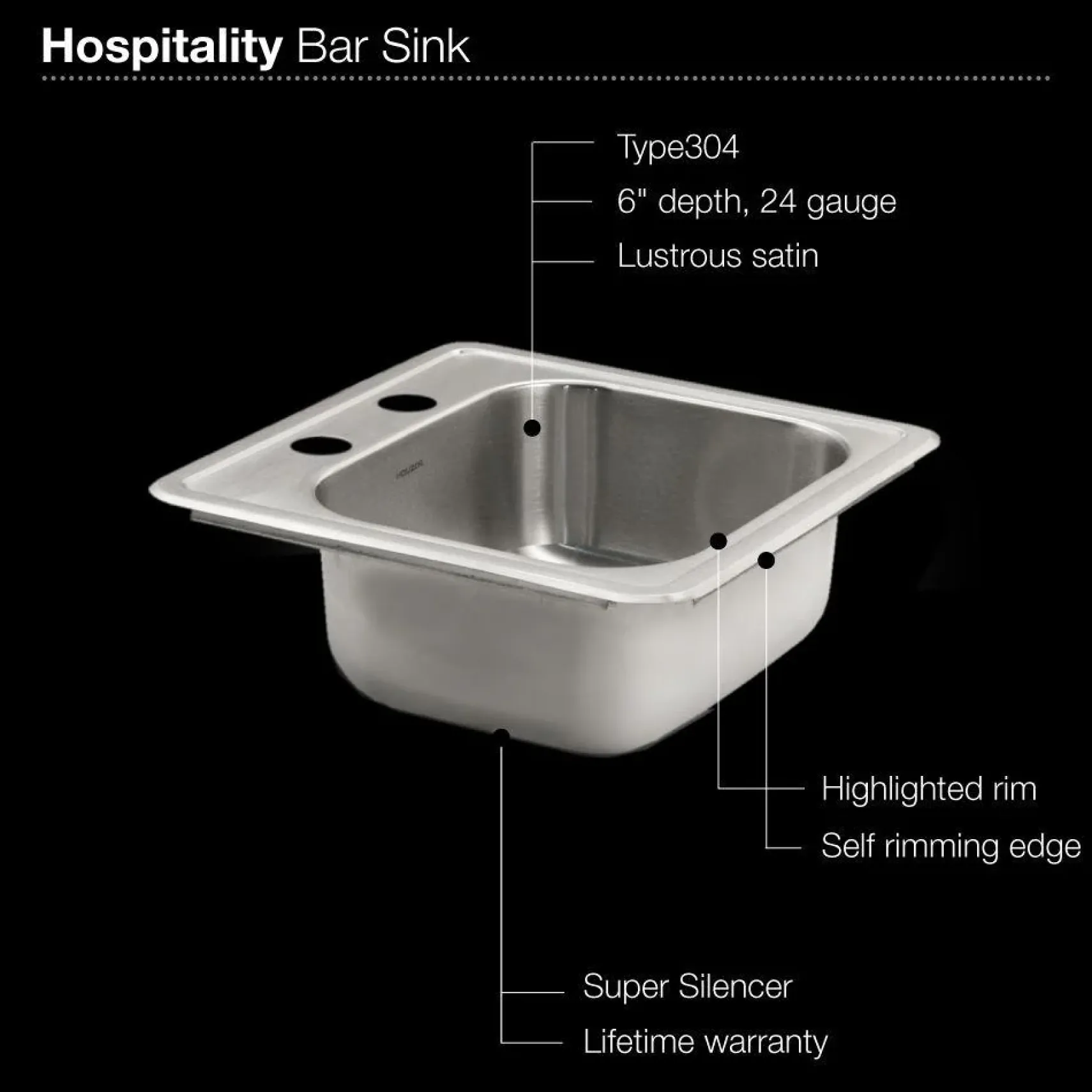 Houzer 15" Stainless Steel Topmount Bar/Prep Sink, 1515-6BS-1