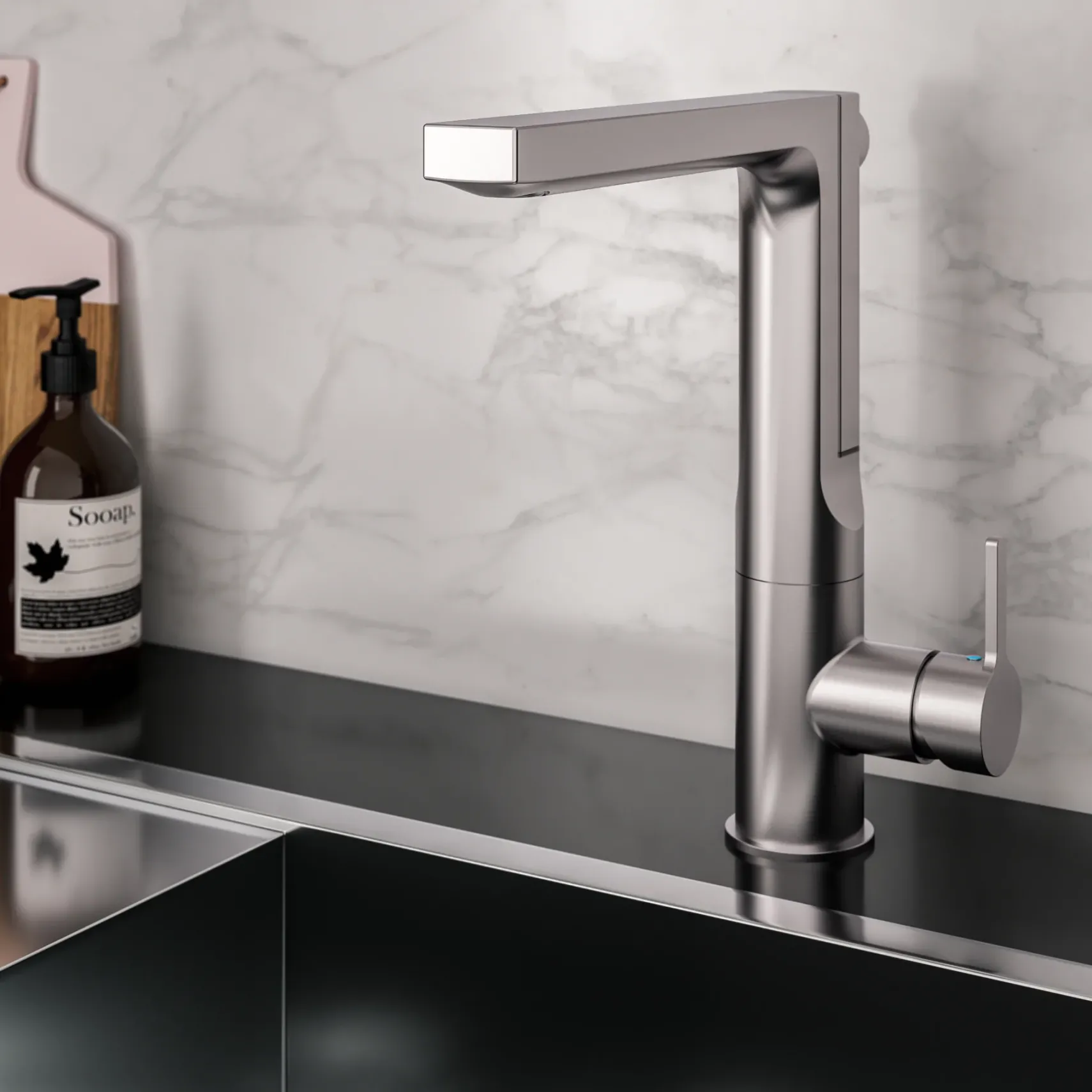 Houzer Ascend 1.75 GPM Lever Brass Kitchen Faucet, Pull Up, Pewter, ASCPU-460-PW