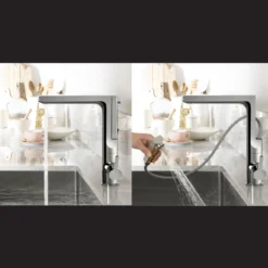 Houzer Ascend 1.75 GPM Lever Brass Kitchen Faucet, Pull Up, Pewter, ASCPU-460-PW