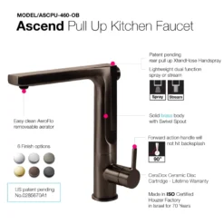 Houzer Ascend Integrated Pull Up Kitchen Faucet Rubbed Bronze, ASCPU-460-OB