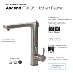 Houzer Ascend Integrated Pull Up Kitchen Faucet Brushed Nickel, ASCPU-460-BN