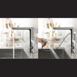 Houzer Ascend Integrated Pull Up Kitchen Faucet with CeraDox Technology Polished Chrome, ASCPU-460-PC