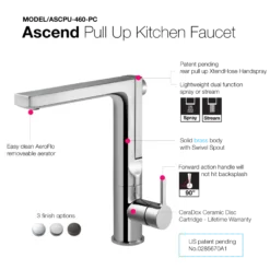 Houzer Ascend Integrated Pull Up Kitchen Faucet with CeraDox Technology Polished Chrome, ASCPU-460-PC