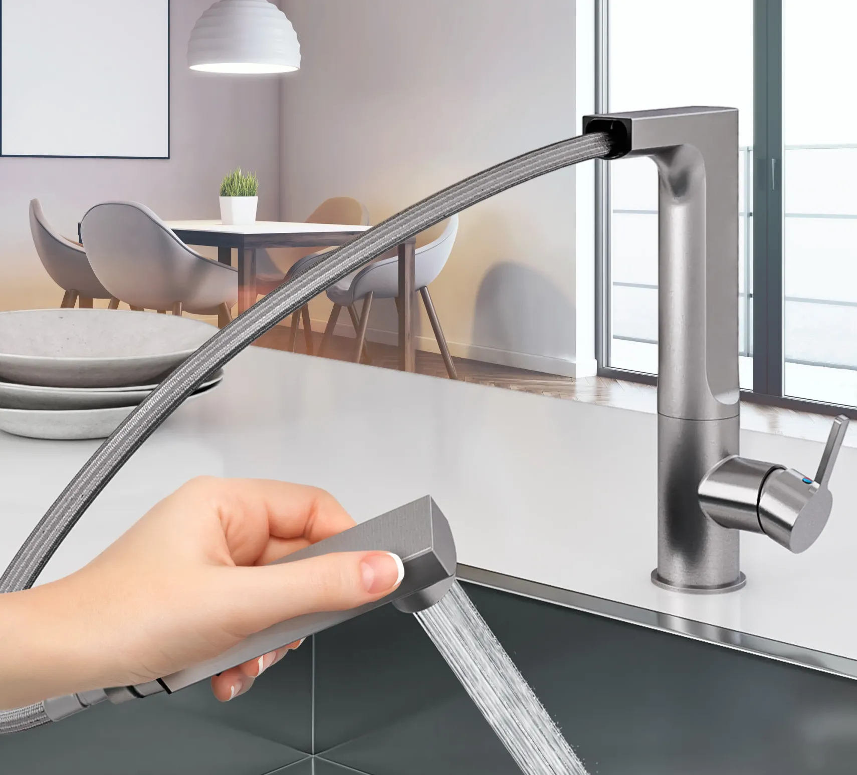 Houzer Ascend Pull Out Kitchen Faucet with CeraDox Technology Polished Chrome, ASCPO-460-PC