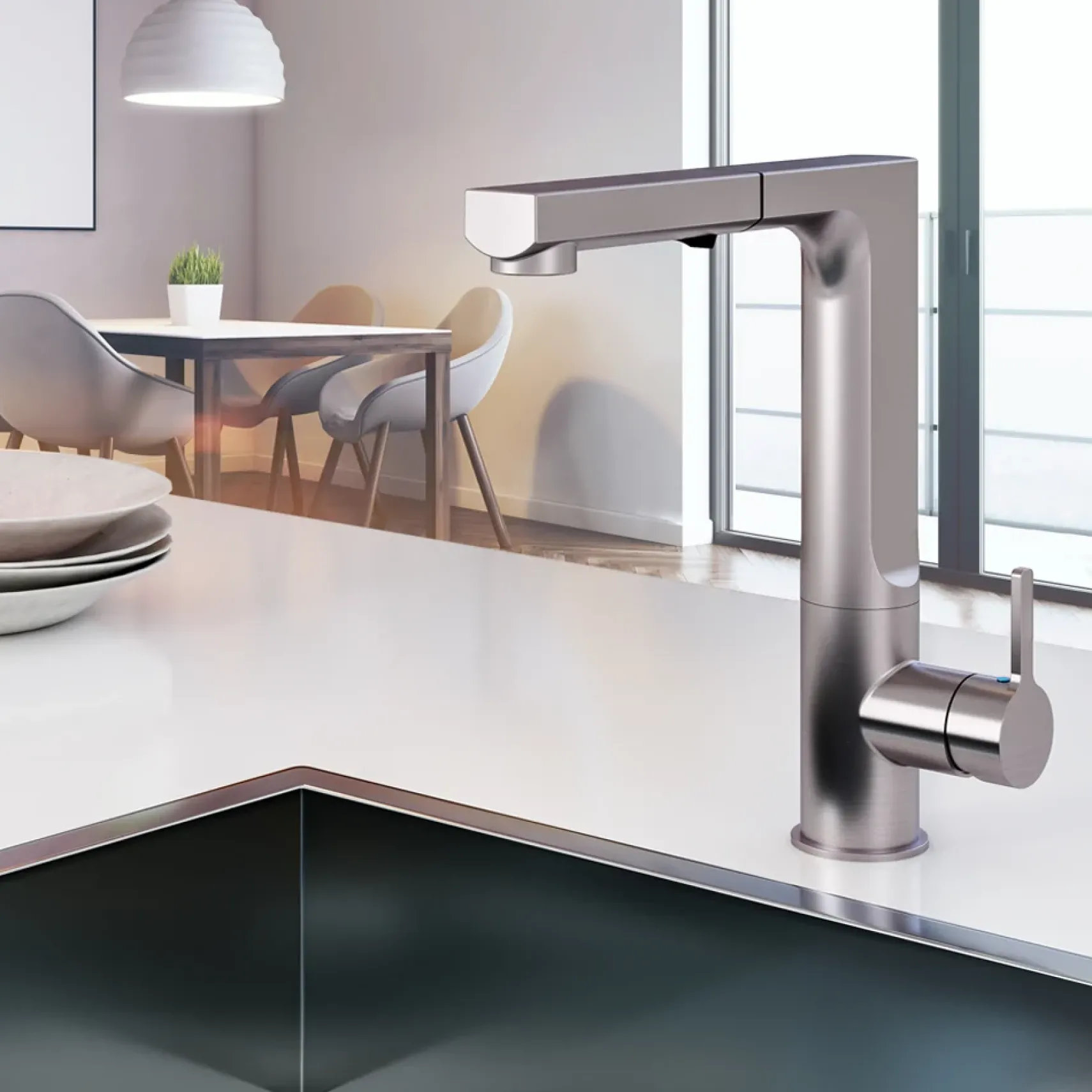 Houzer Ascend Pull Out Kitchen Faucet with CeraDox Technology Polished Chrome, ASCPO-460-PC