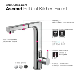 Houzer Ascend Pull Out Kitchen Faucet with CeraDox Technology Polished Chrome, ASCPO-460-PC
