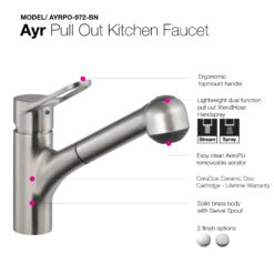 Houzer Ayr Pull Out Kitchen Faucet Brushed Nickel, AYRPO-972-BN