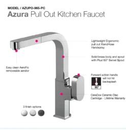 Houzer Azura Pull Out Kitchen Faucet with CeraDox Technology Polished Chrome, AZUPO-965-PC