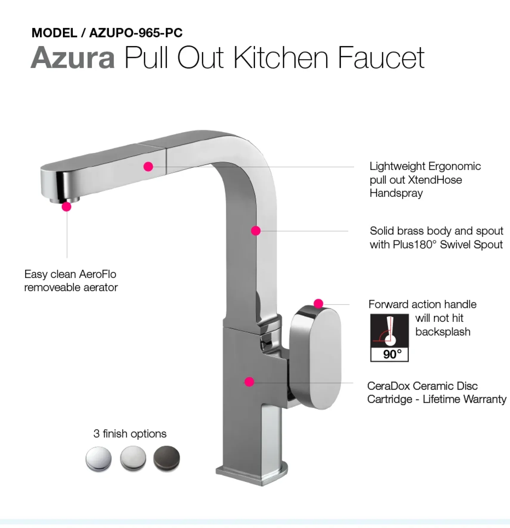 Houzer Azura Pull Out Kitchen Faucet with CeraDox Technology Polished Chrome, AZUPO-965-PC