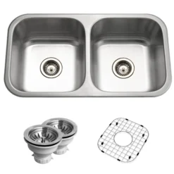 Houzer Belleo 18" Drop In/Topmount Stainless Steel Kitchen Sink, 50/50 Double Bowl, 18 Gauge, BSD-3209