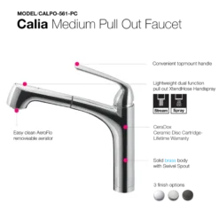Houzer Calia Pull Out Kitchen Faucet with CeraDox Technology Polished Chrome, CALPO-561-PC