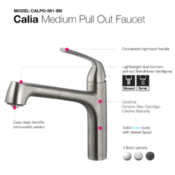 Houzer Calia Pull Out Kitchen Faucet Brushed Nickel, CALPO-561-BN