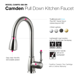 Houzer Camden Pull Down Kitchen Faucet Brushed Nickel, CAMPD-368-BN