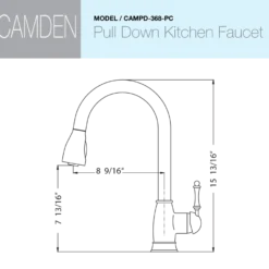 Houzer Camden Pull Down Kitchen Faucet with CeraDox Technology Polished Chrome, CAMPD-368-PC