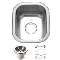Houzer Club 13 inch Stainless Steel Undermount Bar Sink with Strainer & Grid - 18 Gauge, CS-1307-C