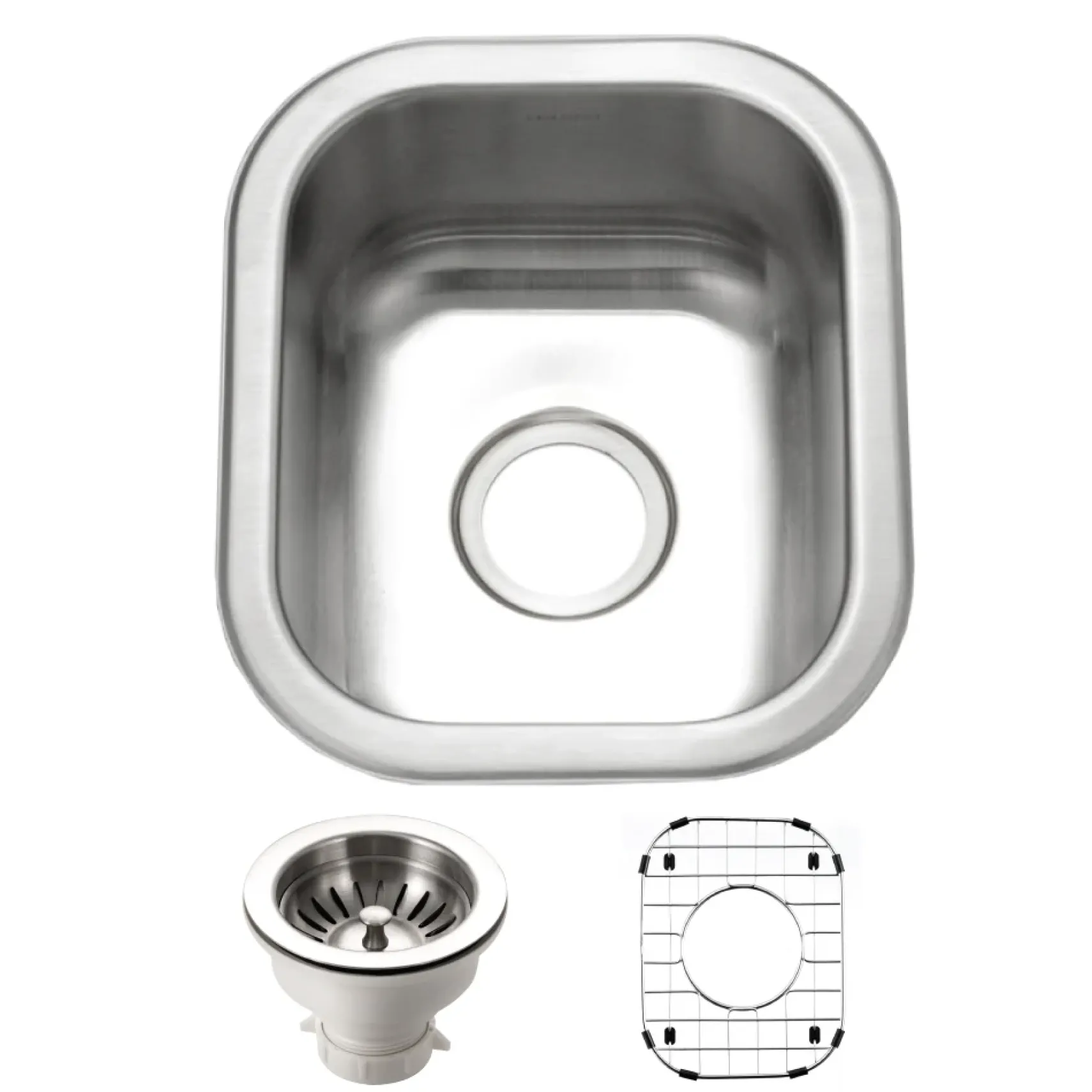 Houzer Club 13 inch Stainless Steel Undermount Bar Sink with Strainer & Grid - 18 Gauge, CS-1307-C