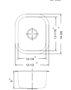 Houzer Club 13 inch Stainless Steel Undermount Bar Sink with Strainer & Grid - 18 Gauge, CS-1307-C