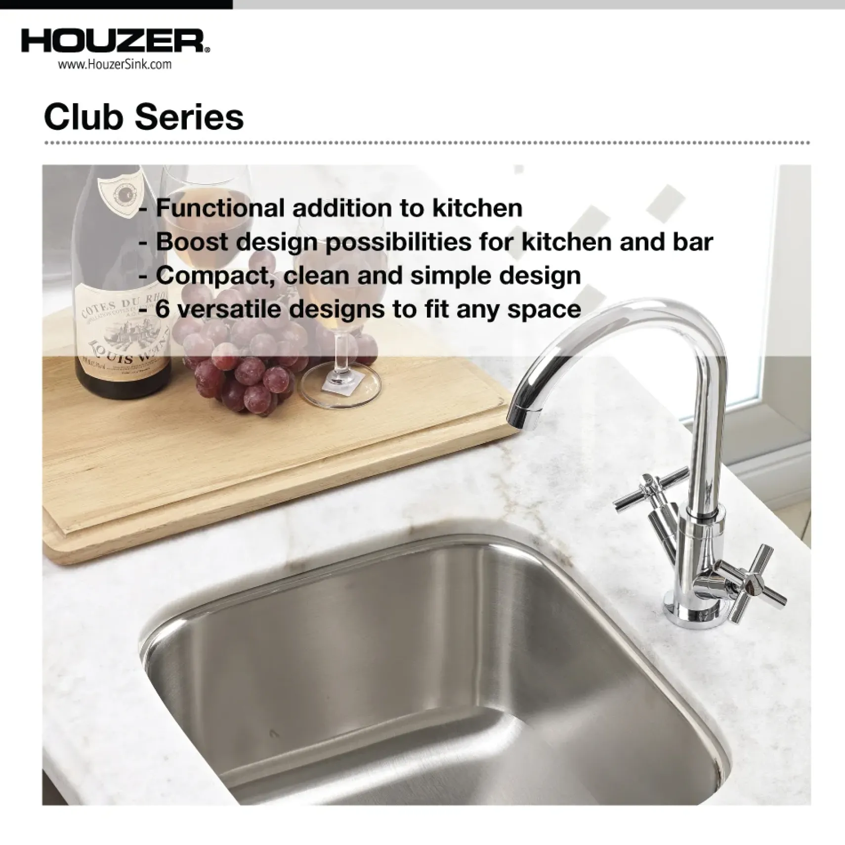 Houzer Club 13 inch Stainless Steel Undermount Bar Sink with Strainer & Grid - 18 Gauge, CS-1307-C