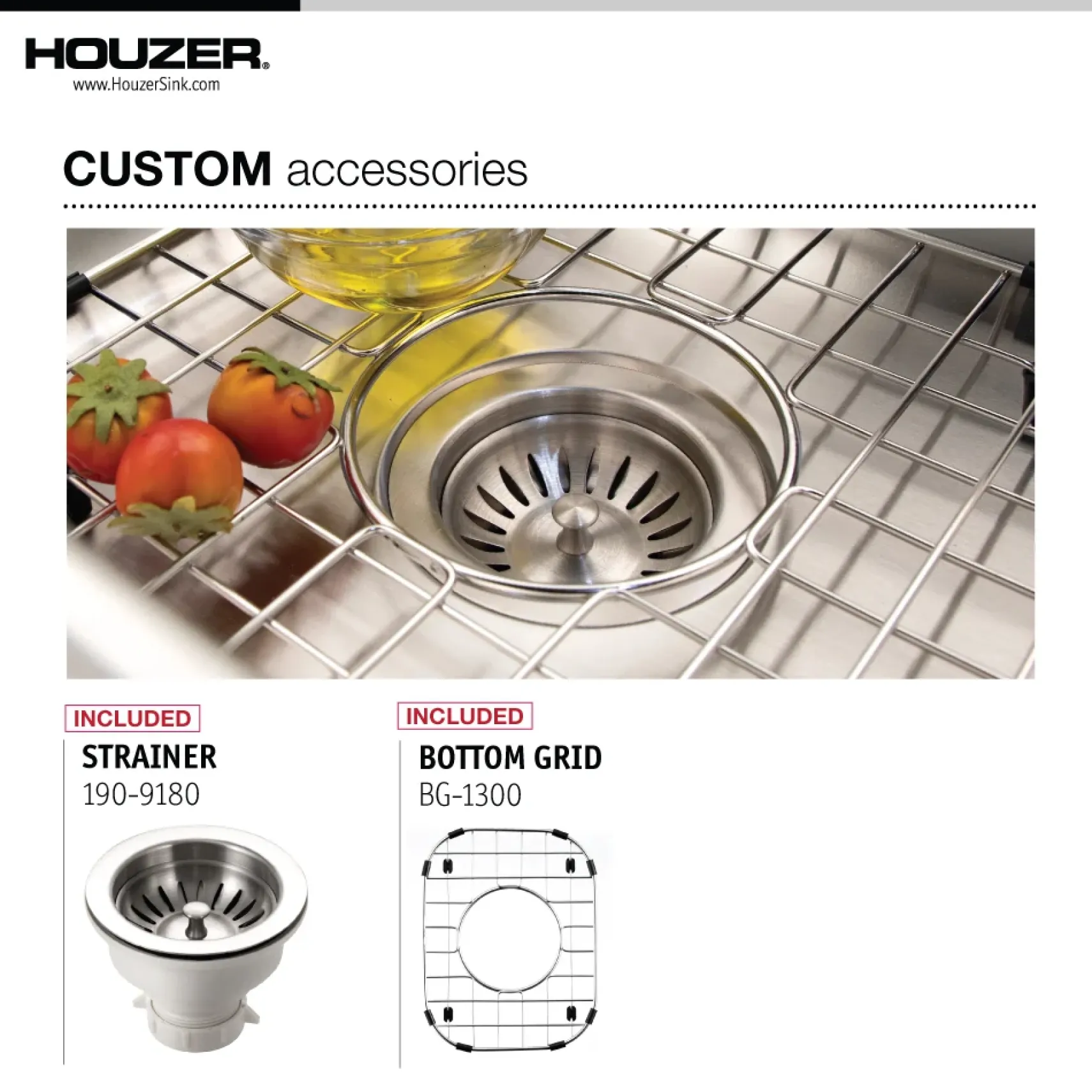 Houzer Club 13 inch Stainless Steel Undermount Bar Sink with Strainer & Grid - 18 Gauge, CS-1307-C