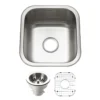 Houzer Club 17 inch Stainless Steel Undermount Single Bowl 8 inch Deep Bar Sink with Strainer & Grid - 18 Gauge, MS-1708-C