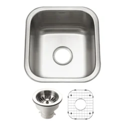 Houzer Club 17 inch Stainless Steel Undermount Single Bowl 8 inch Deep Bar Sink with Strainer & Grid - 18 Gauge, MS-1708-C