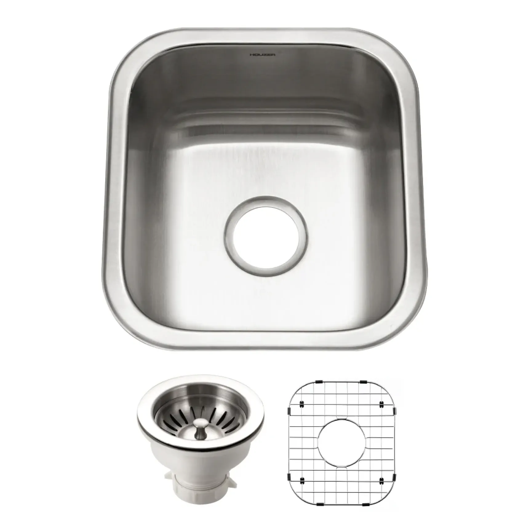 Houzer Club 17 inch Stainless Steel Undermount Single Bowl 8 inch Deep Bar Sink with Strainer & Grid - 18 Gauge, MS-1708-C