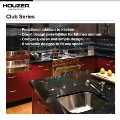 Houzer Club 17 inch Stainless Steel Undermount Single Bowl 8 inch Deep Bar Sink with Strainer & Grid - 18 Gauge, MS-1708-C