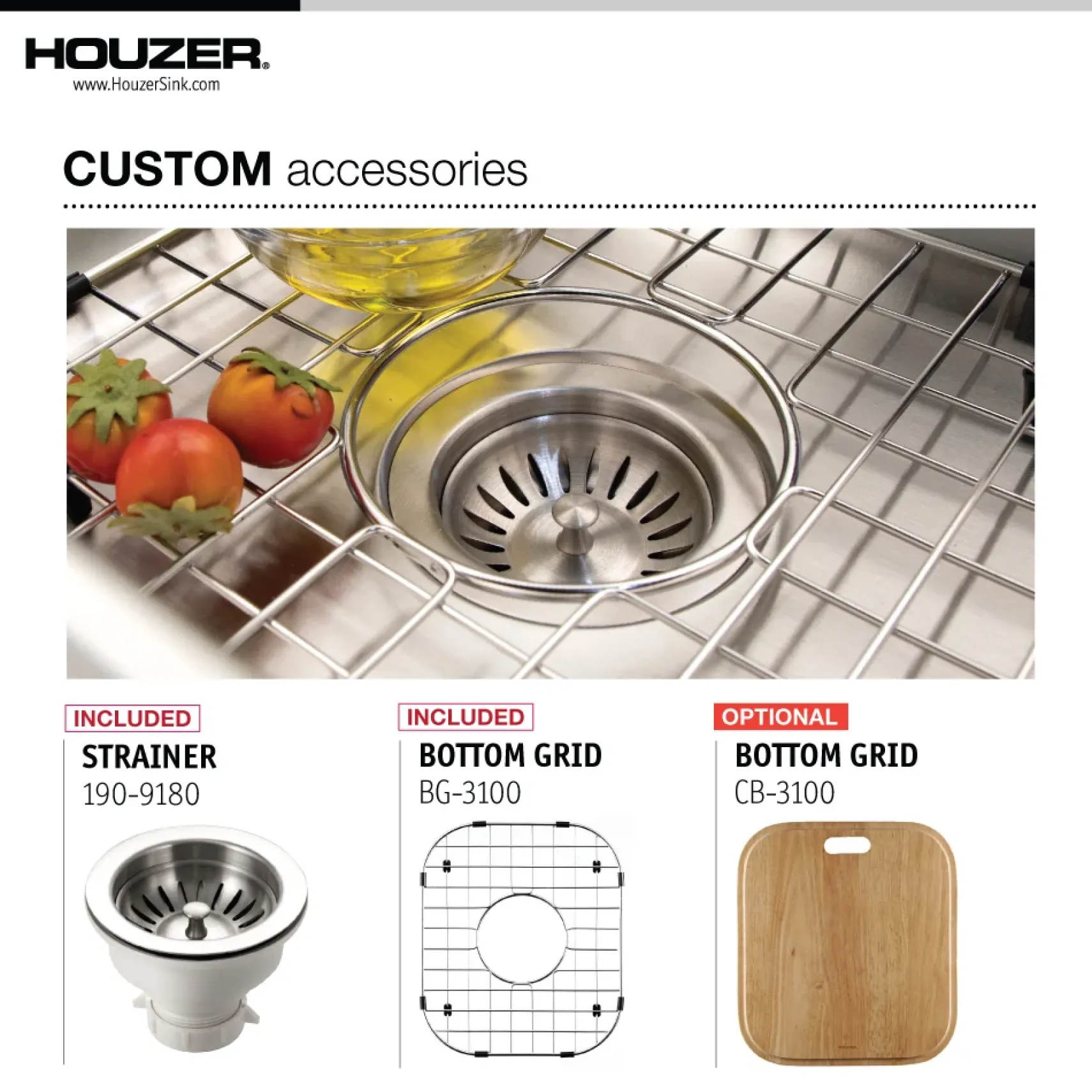 Houzer Club 17 inch Stainless Steel Undermount Single Bowl 8 inch Deep Bar Sink with Strainer & Grid - 18 Gauge, MS-1708-C