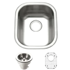 Houzer Club 14 inch Stainless Steel Undermount Medium Bowl Bar Sink with Strainer & Grid - 18 Gauge, CS-1407-C