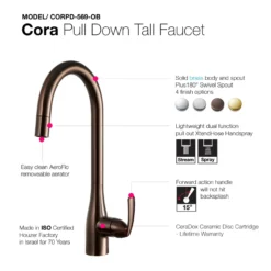 Houzer Cora Pull Down Kitchen Faucet Oil Rubbed Bronze, CORPD-569-OB