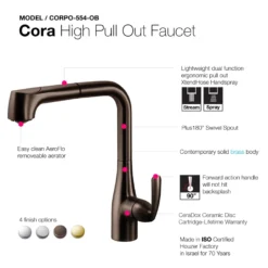 Houzer Cora Pull Out Kitchen Faucet Oil Rubbed Bronze, CORPO-554-OB