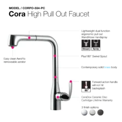 Houzer Cora Pull Out Kitchen Faucet with CeraDox Technology Polished Chrome, CORPO-554-PC