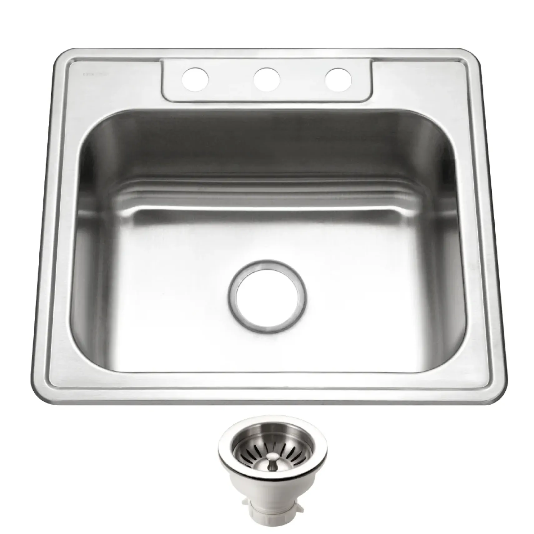 Houzer Glowtone 25" Stainless Steel Drop-in Topmount 3-hole Single Bowl 9 inch Deep Kitchen Sink with Strainer - 18 Gauge, 2522-9BS3-C
