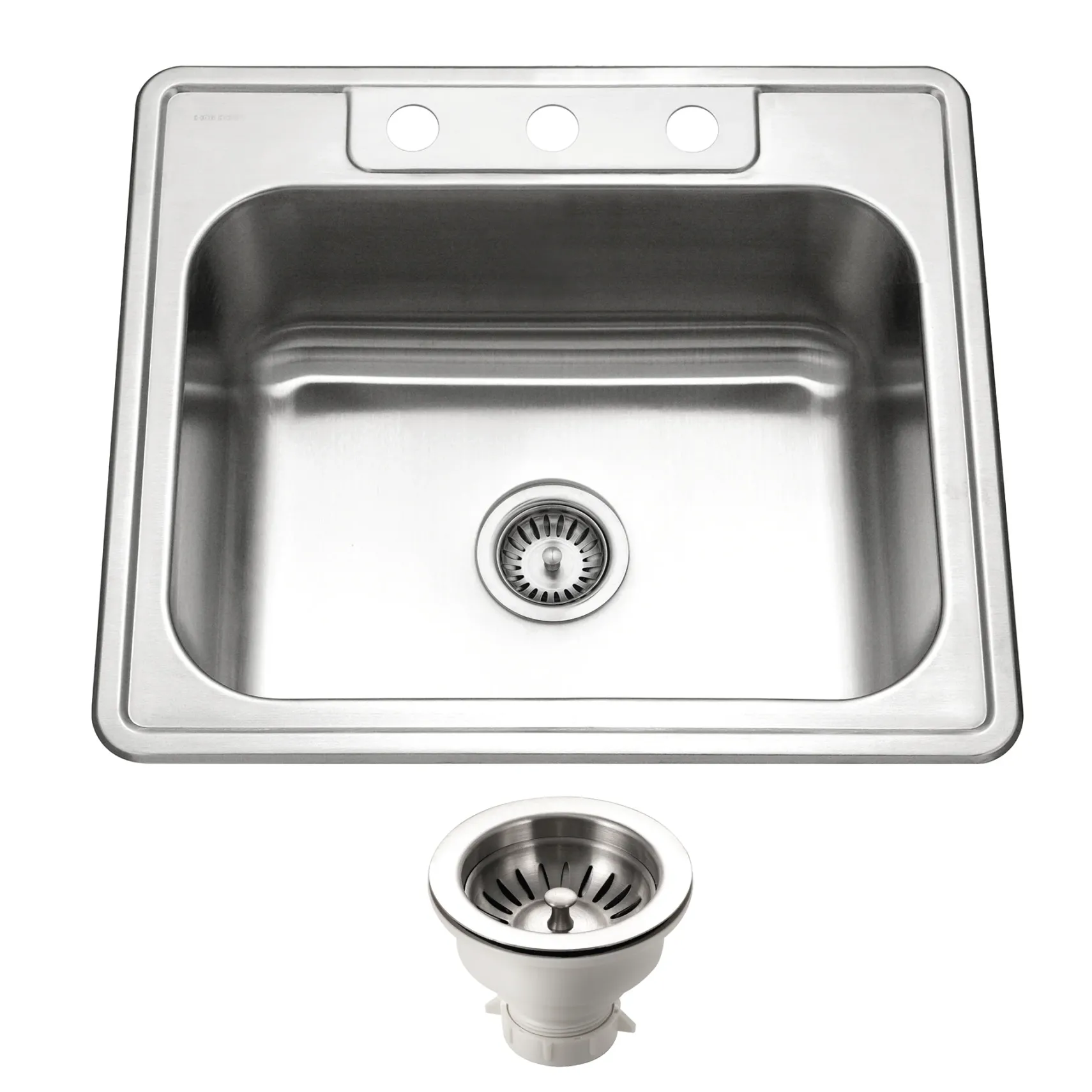 Houzer Glowtone 25" Stainless Steel Drop-in Topmount 3-hole Single Bowl 9 inch Deep Kitchen Sink with Strainer - 18 Gauge, 2522-9BS3-C