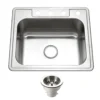 Houzer Glowtone 25" Stainless Steel Drop-in Topmount 4-hole Single Bowl 8 inch Deep Kitchen Sink with Strainer - 20 Gauge, 2522-8BS4-C