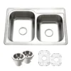 Houzer Glowtone 33" Stainless Steel Topmount 1-hole 60/40 Double Bowl Kitchen Sink Strainers & Grids - 20 Gauge, ISL-3322BS1-C