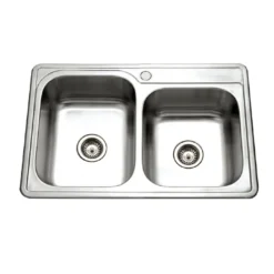 Houzer Glowtone 33" Stainless Steel Topmount 1-hole 60/40 Double Bowl Kitchen Sink Strainers & Grids - 20 Gauge, ISL-3322BS1-C