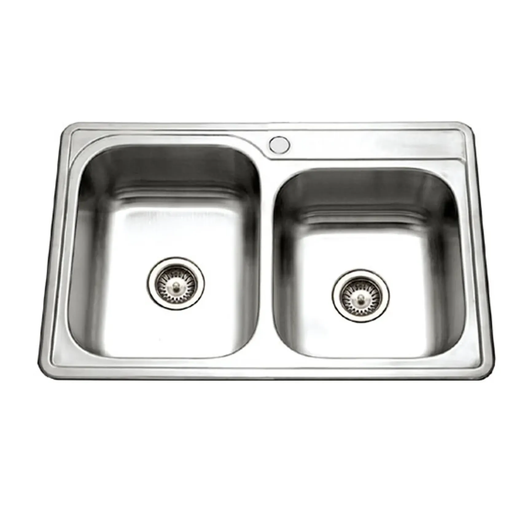 Houzer Glowtone 33" Stainless Steel Topmount 1-hole 60/40 Double Bowl Kitchen Sink Strainers & Grids - 20 Gauge, ISL-3322BS1-C